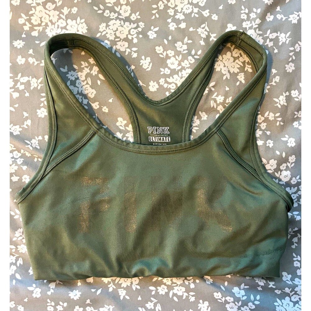 Victoria's Secret PINK Ultimate Sports Bra Olive Sage Green Racerback Small